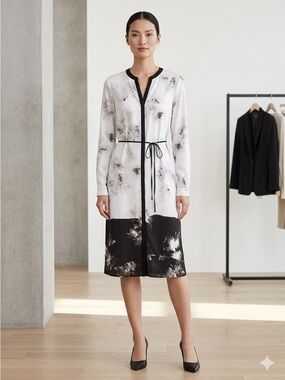 Simply Vera Vera Wang Black and White Midi Shirt Dress